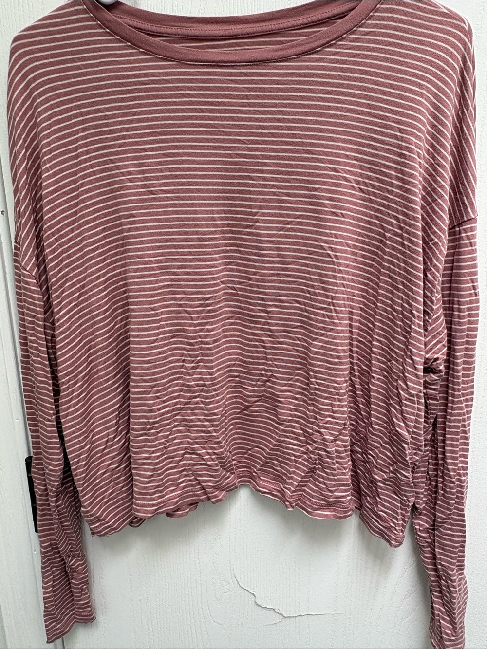 Striped Long-Sleeve Crop Tee in Mauve Pink